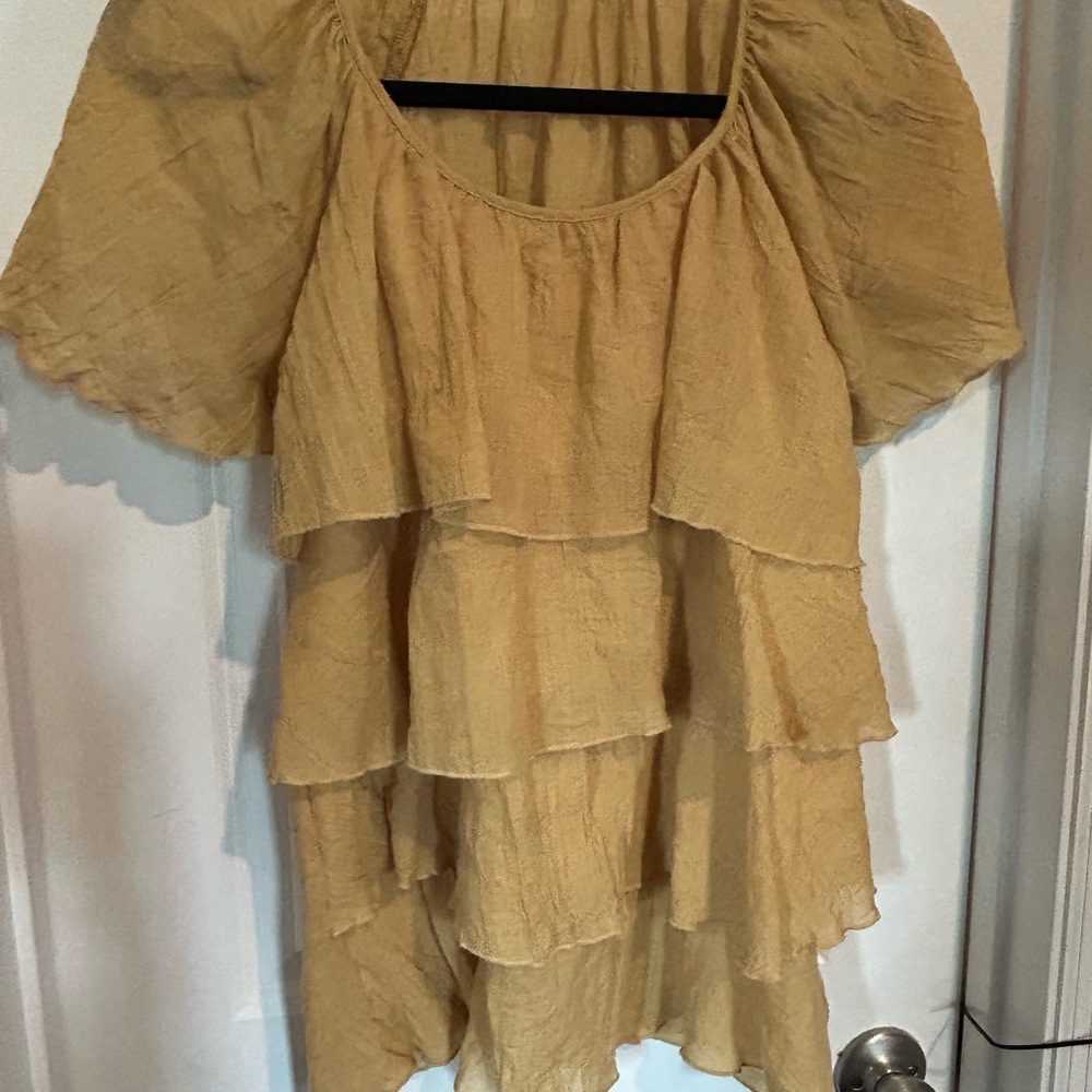 Indigo Soul Ruffle Blouse in Tan